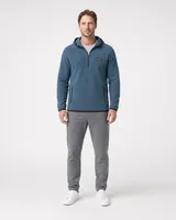 StringKing Men's Polartec Fleece Quarter Zip Hoodie with Pockets - Sharp Fit, Indian Teal, Full Front - Human Model