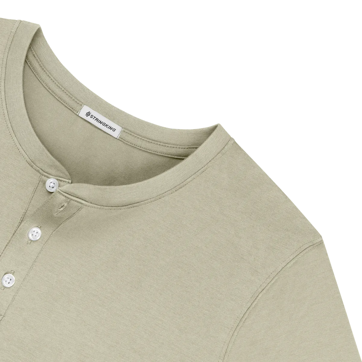 StringKing Men's Pima Cotton Short Sleeve Henley - Sharp Fit, Khaki Green, Detail