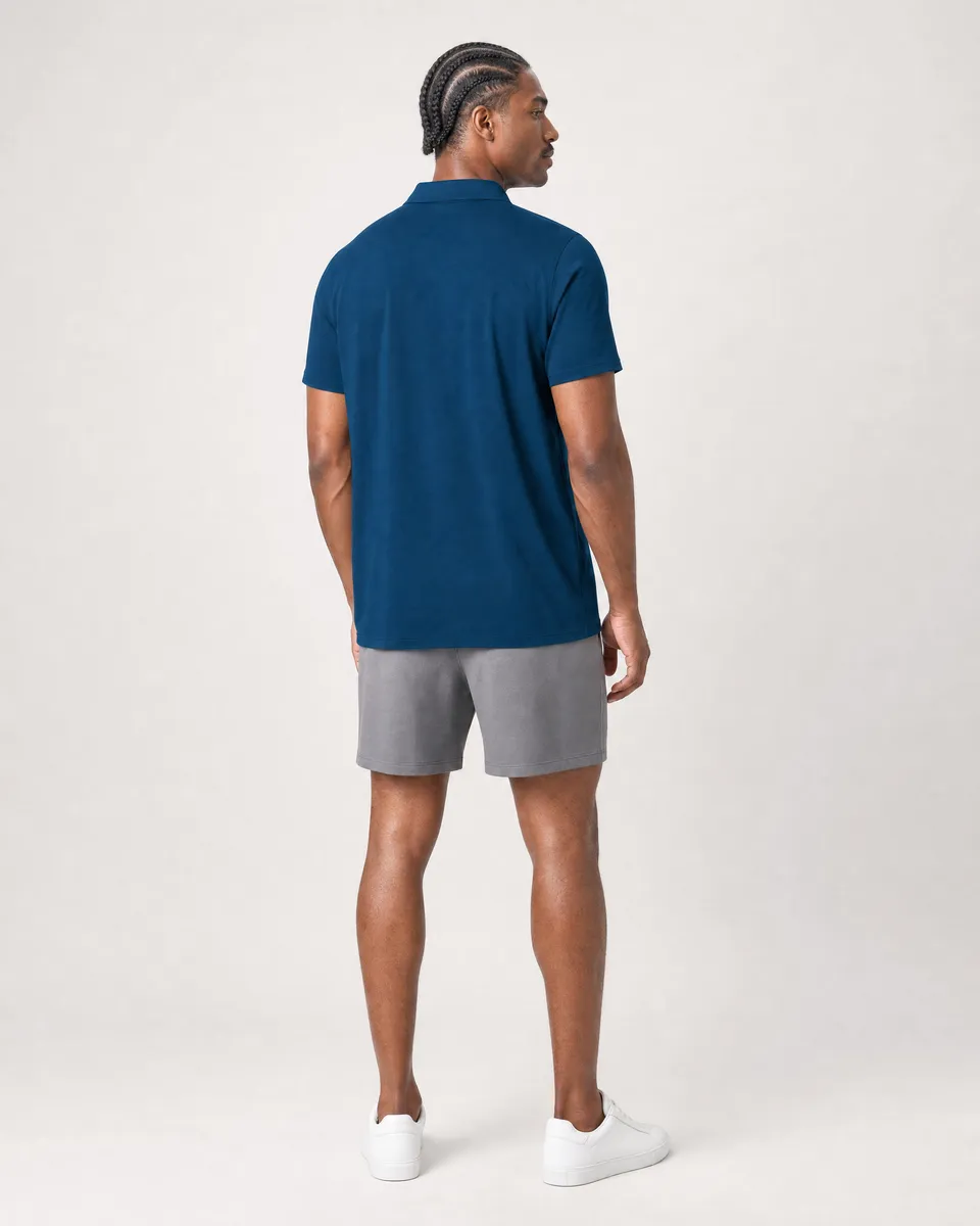 StringKing Men's StayCool Polo - Relaxed Fit, Navy Blue, Full Back - Human Model - Top of head to Mid-thigh