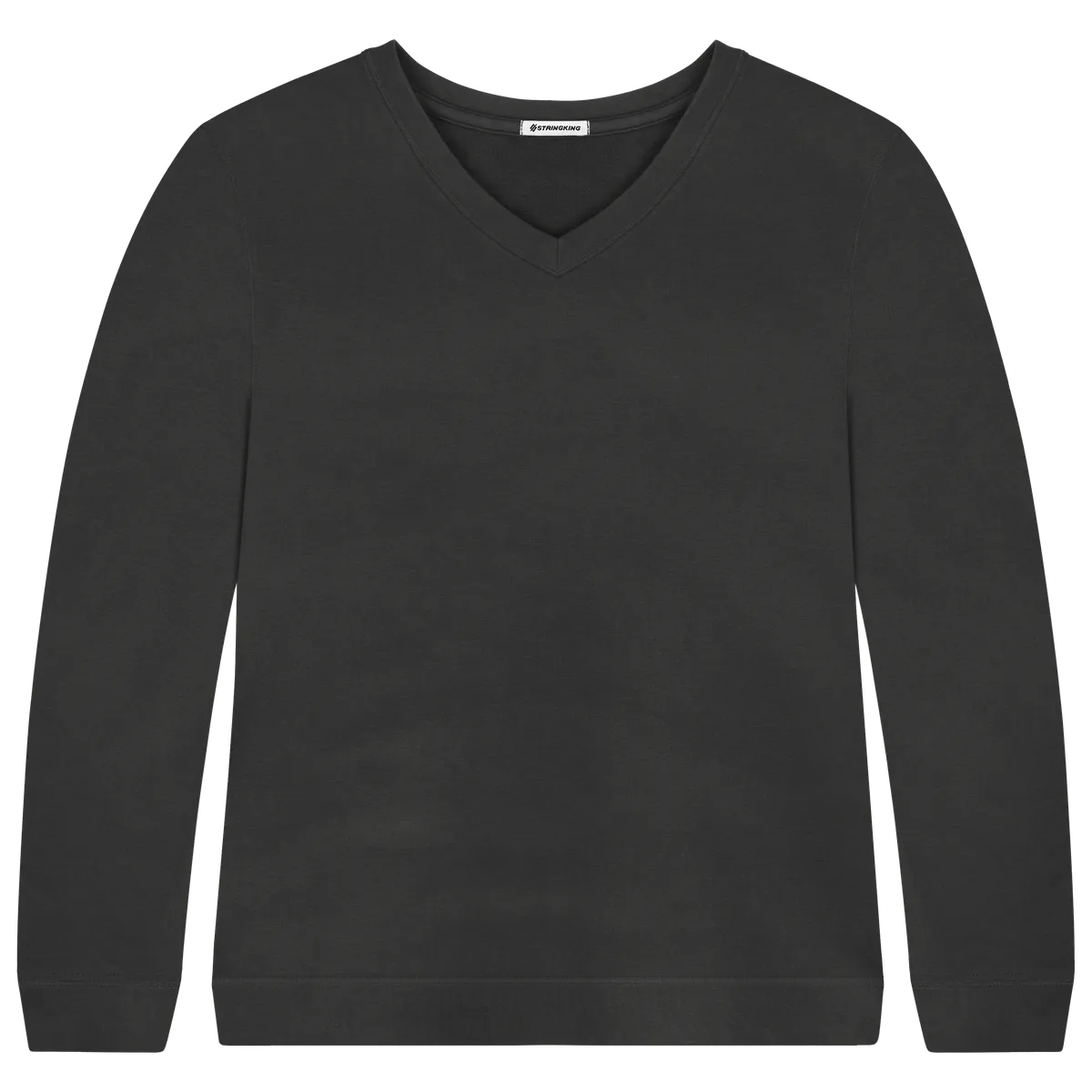 StringKing Women's Pima Terry V-Neck Sweater - Sharp Fit, Black, Front