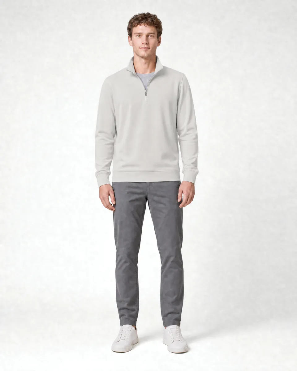 StringKing Men's Pima Terry Quarter Zip - Relaxed Fit, Moonstruck, Full Front - Human Model