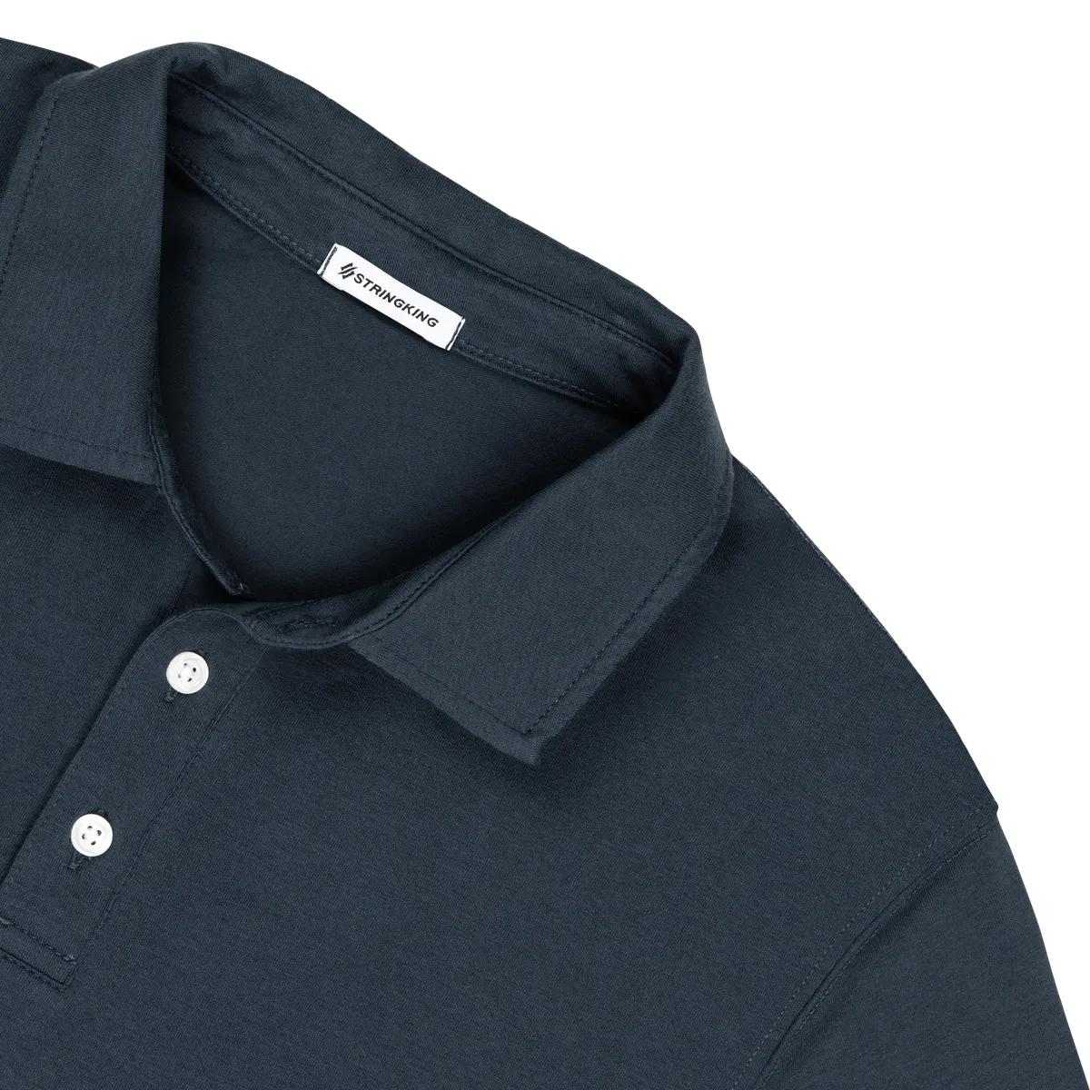 StringKing Men's Pima Cotton Short Sleeve Polo - Relaxed Fit, Navy, Detail