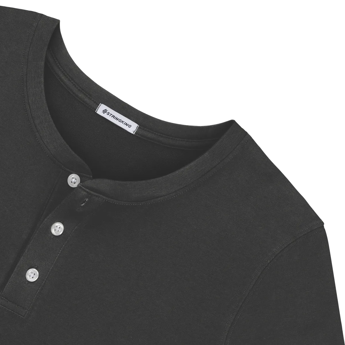 StringKing Men's Pima Cotton Henley Sweatshirt - Sharp Fit, Black, Detail