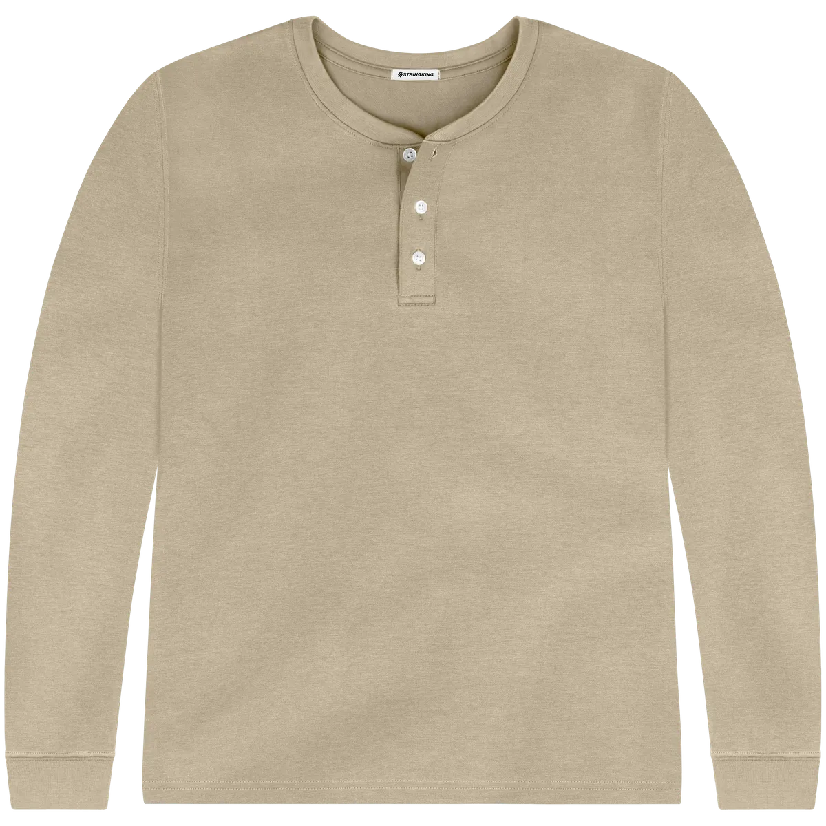 StringKing Men's Pima Cotton Long Sleeve Henley - Relaxed Fit, Warm Khaki, Front