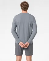 StringKing Men's Pima Terry Long Sleeve Tee - Sharp Fit, Tradewinds, Full Back - Human Model - Top of head to Mid-thigh