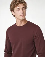 StringKing Men's Pima Jersey Long Sleeve Pocket Tee - Sharp Fit, New Maroon, Collar Shoulder - Human Model