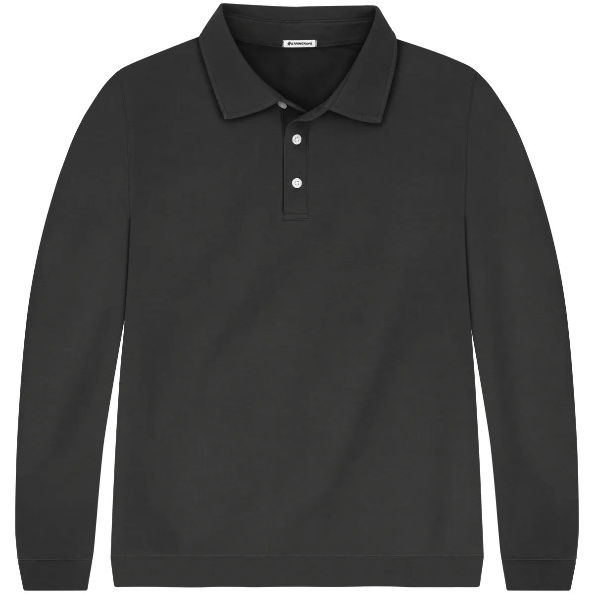 StringKing Men's Pima Terry Long Sleeve Polo - Sharp Fit, Black, Front