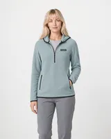 StringKing Women's Polartec Fleece Quarter Zip Hoodie with Pockets - Sharp Fit, Slate, Full Front - Human Model - Top of head to Knees