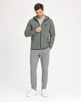 StringKing Men's Polartec Fleece Full Zip Hoodie with Pockets - Sharp Fit, Avenue Green, Collar Shoulder - Human Model