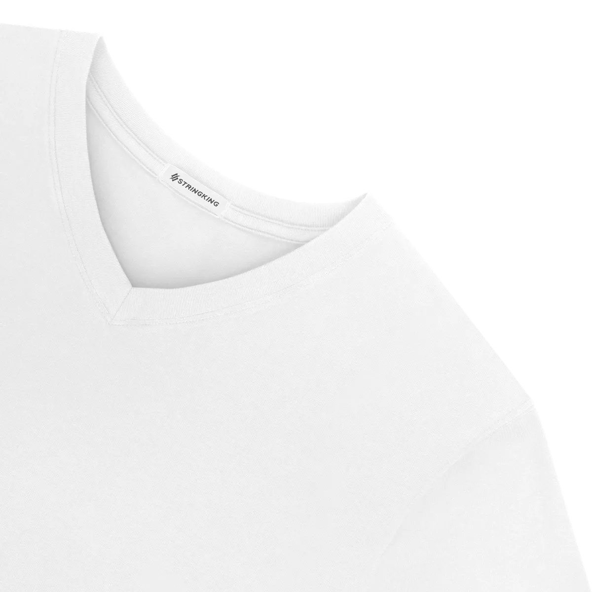 StringKing Men's Pima Jersey V-Neck Tee - Relaxed Fit, White, Detail