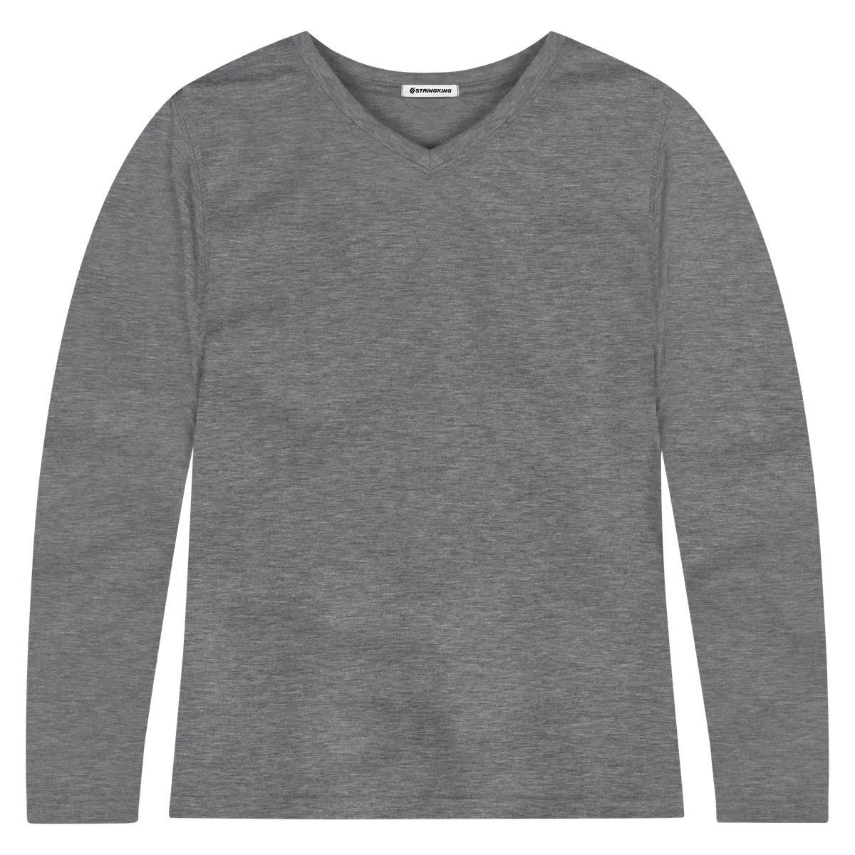 StringKing Women's FlexStyle Long Sleeve V-Neck T-Shirt - Sharp Fit, Heather Gray, Front