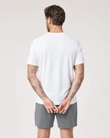 StringKing Men's Pima Terry Tee - Relaxed Fit, White, Full Back - Human Model - Top of head to Mid-thigh