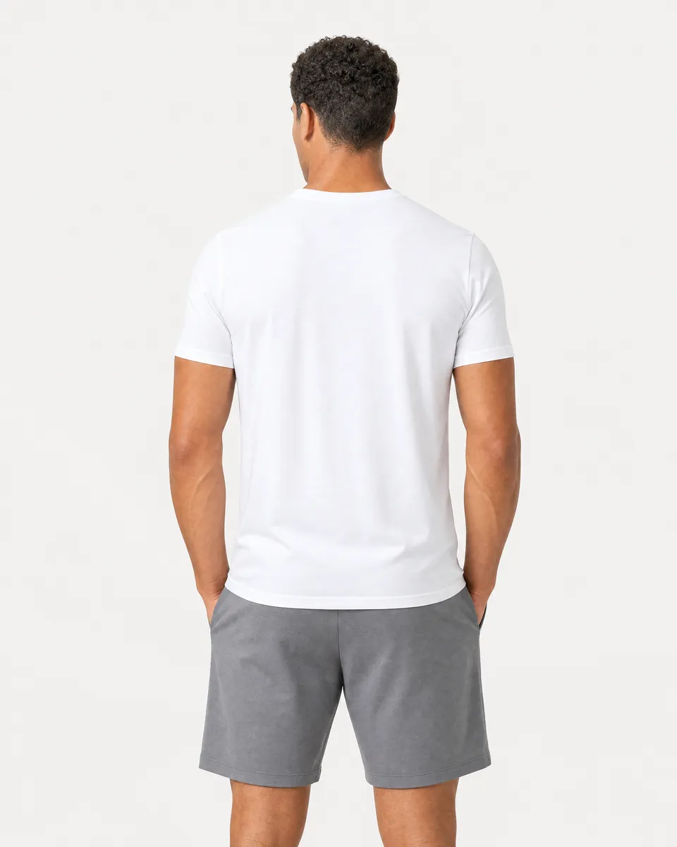 StringKing Men's StayWarm Long Sleeve Tee - Sharp Fit, White, Full Back - Human Model - Top of head to Mid-thigh