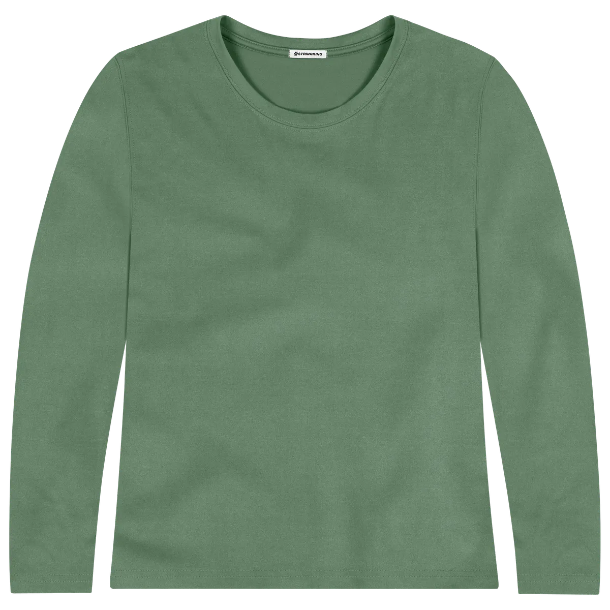 StringKing Women's FlexTech Long Sleeve Crewneck T-Shirt - Relaxed Fit, Green, Front