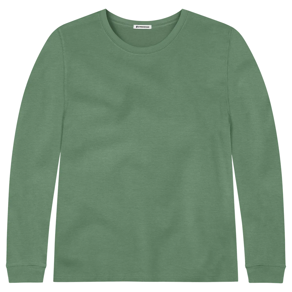 StringKing Men's Pima Cotton Long Sleeve Crewneck T-Shirt - Sharp Fit, Green, Front