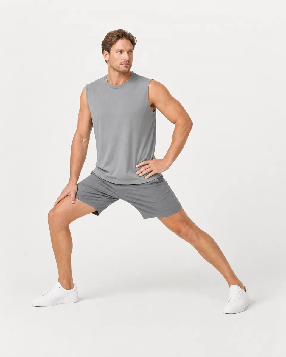 StringKing Men's StayCool Tank Top - Relaxed Fit, Gray, Full Front Angle - Human Model
