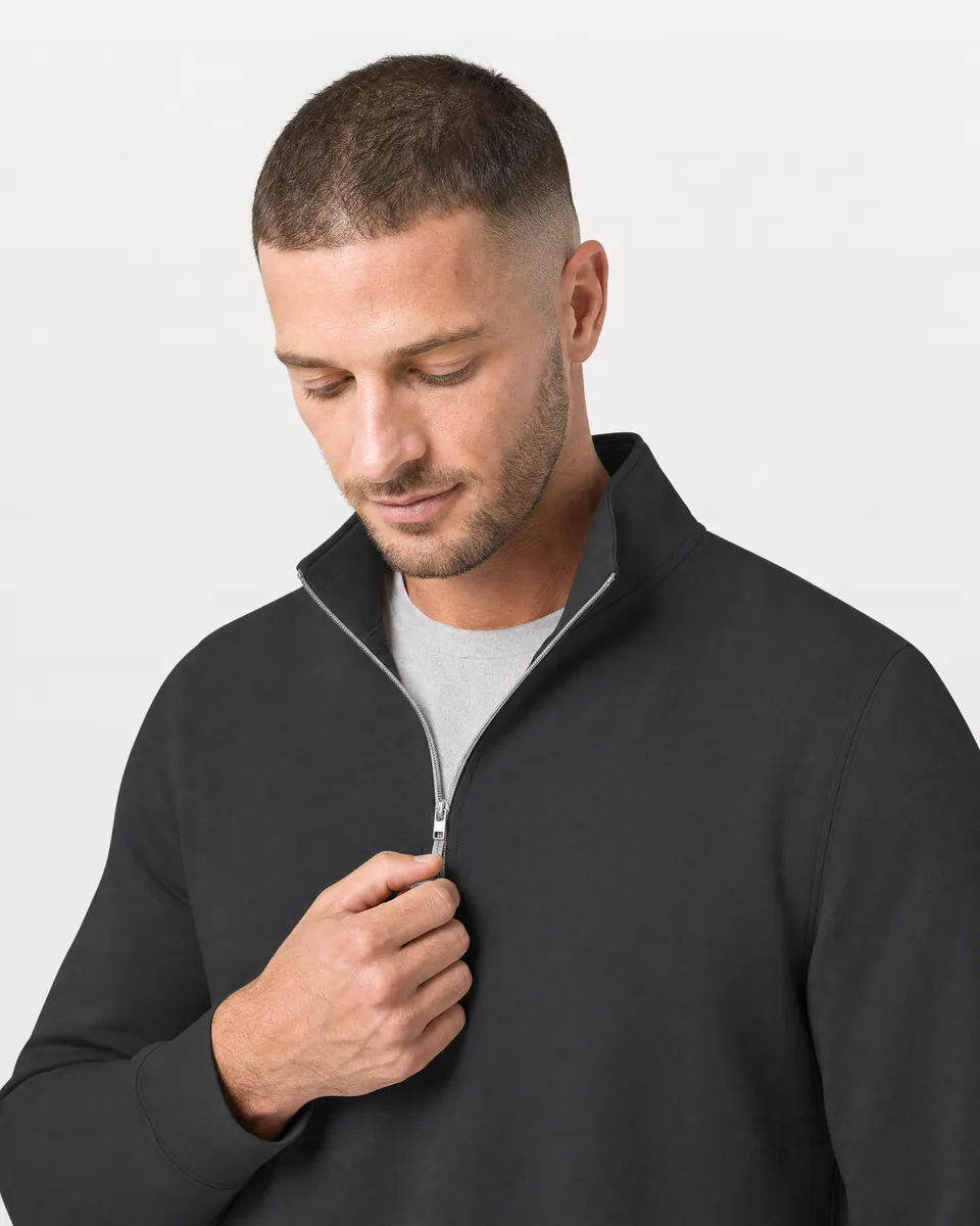 StringKing Men's StayWarm Quarter Zip - Relaxed Fit, Black, Collar Shoulder - Human Model