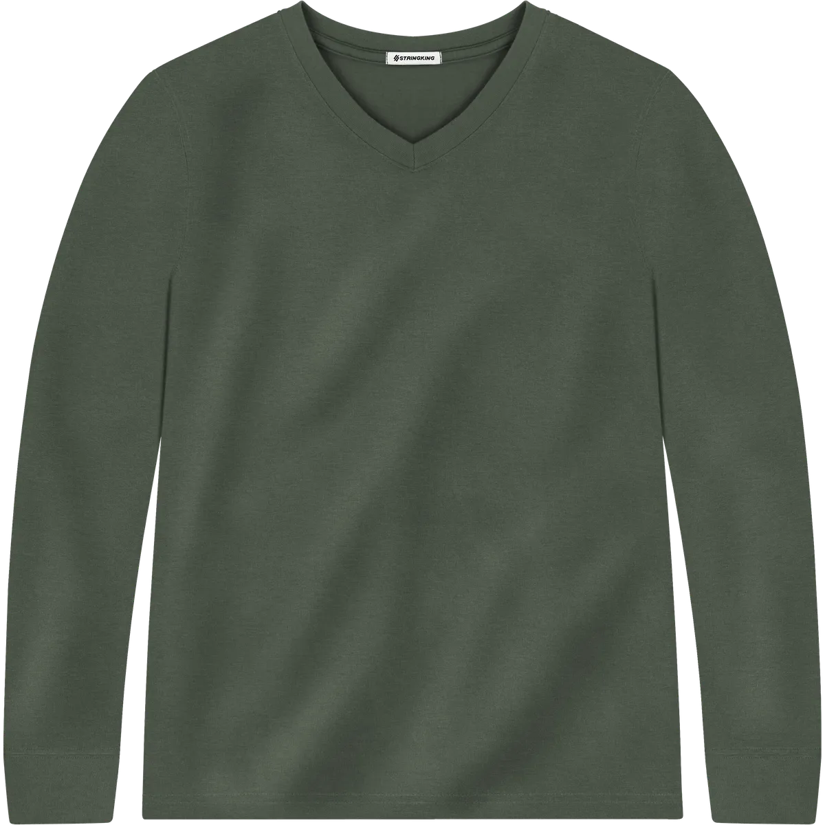 StringKing Men's Pima Jersey Long Sleeve V-Neck Tee - Sharp Fit, Moss, Front