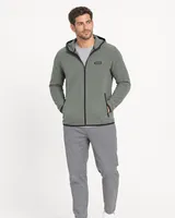 StringKing Men's Polartec Fleece Full Zip Hoodie with Pockets - Sharp Fit, Avenue Green, Full Front - Human Model - Top of head to Knees