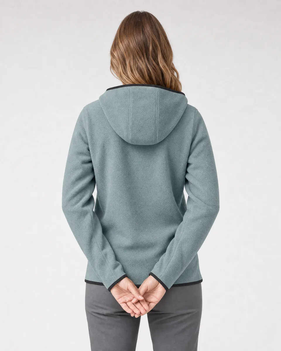 StringKing Women's Polartec Fleece Full Zip Hoodie with Pockets - Relaxed Fit, Slate, Full Back - Human Model - Top of head to Mid-thigh