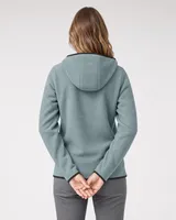 StringKing Women's Polartec Fleece Full Zip Hoodie with Pockets - Relaxed Fit, Slate, Full Back - Human Model - Top of head to Mid-thigh