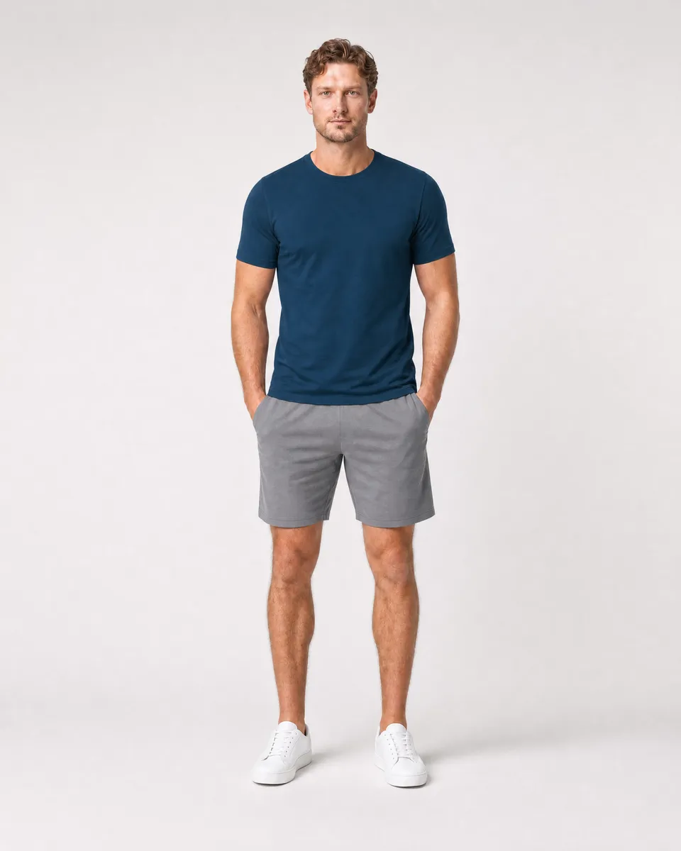 StringKing Men's StayWarm Tee - Sharp Fit, Navy Blue, Full Front - Human Model
