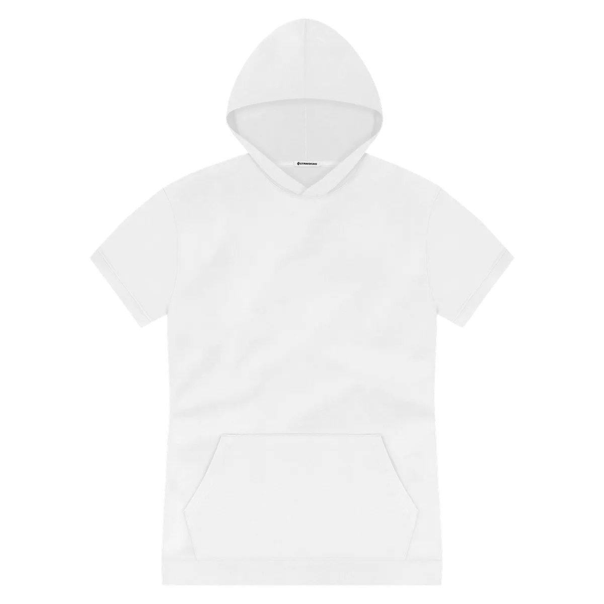 StringKing Men's Pima Terry Short Sleeve Hoodie - Sharp Fit, White, Front
