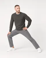 StringKing Men's Pima Terry Crew Sweater - Sharp Fit, Peat, Full Front Angle - Human Model