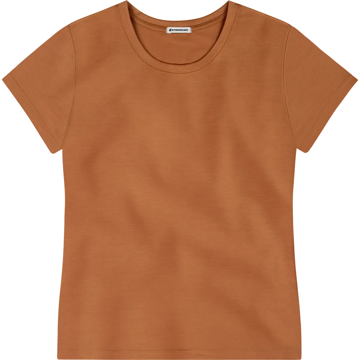 StringKing Women's FlexStyle Short Sleeve Crewneck T-Shirt - Relaxed Fit, Bombay Brown, Front