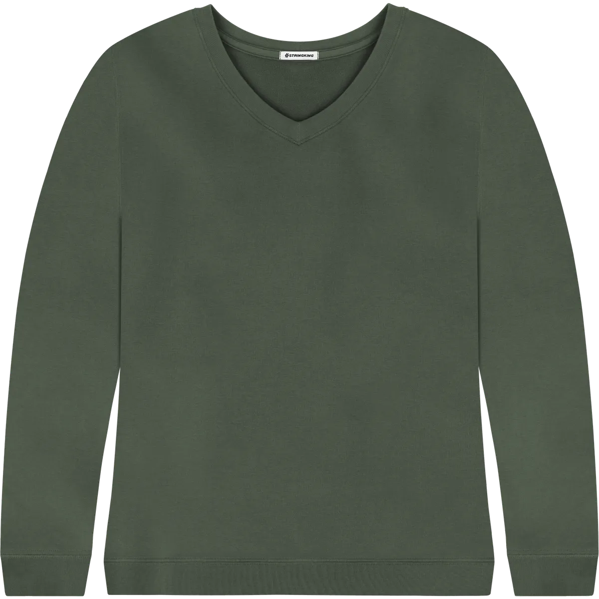 StringKing Women's Pima Terry V-Neck Sweater - Relaxed Fit, Moss, Front