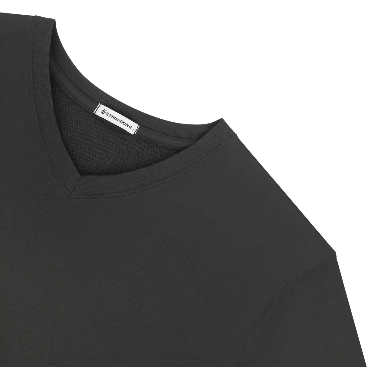 StringKing Women's Pima Terry V-Neck Tee - Relaxed Fit, Black, Detail