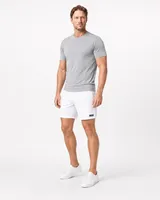 StringKing Men's Nylon Flex Game Shorts - Sharp Fit, White, Full Front Angle - Human Model