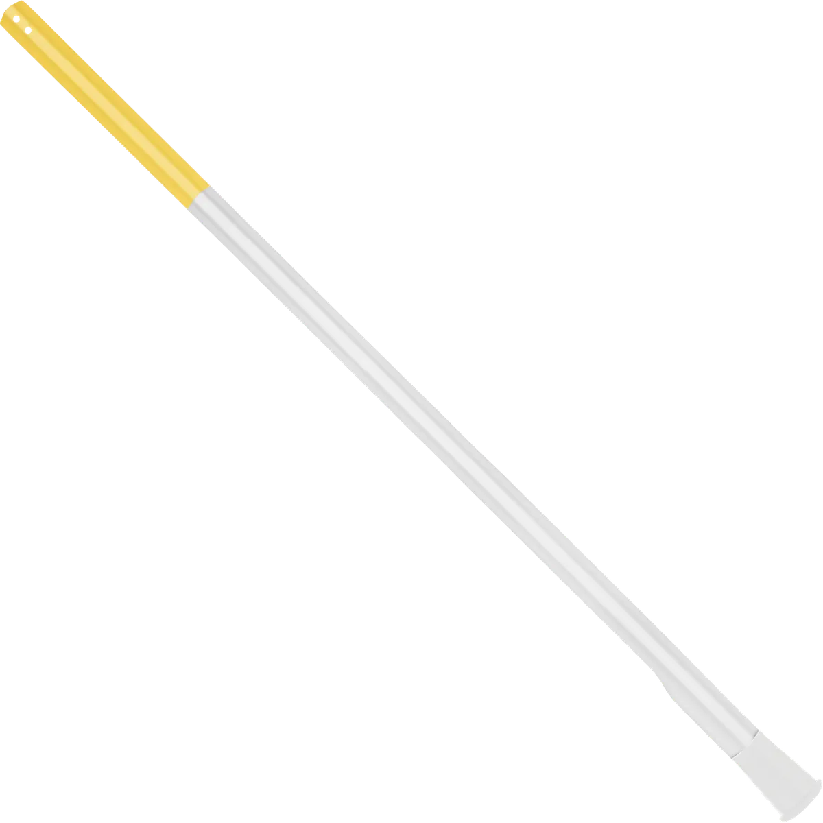StringKing Composite 2 Pro Faceoff Bottom Lever - 155 Grams, White / Yellow, Full Length, Angled, Left Side, With Butt End