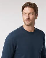 StringKing Men's Pima Jersey Long Sleeve Tee - Sharp Fit, Navy, Collar Shoulder - Human Model