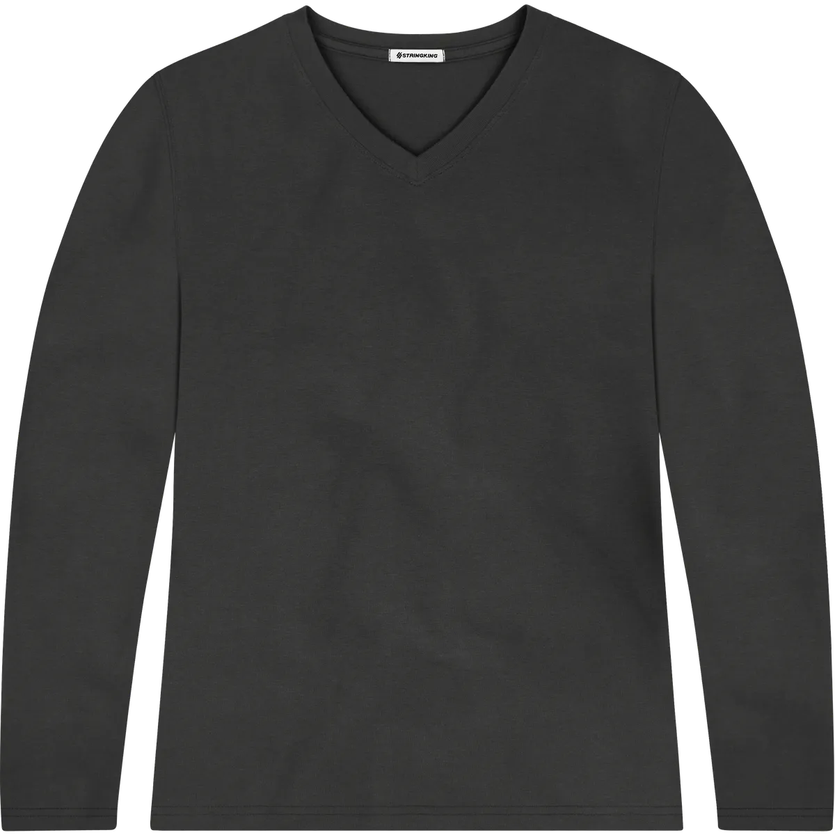 StringKing Women's Pima Jersey Long Sleeve V-Neck Tee - Sharp Fit, Black, Front