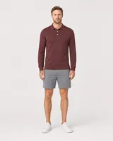 StringKing Men's Pima Jersey Long Sleeve Polo - Sharp Fit, New Maroon, Full Front - Human Model - Top of head to Knees