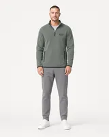 StringKing Men's Polartec Fleece Quarter Zip with Pockets - Sharp Fit, Avenue Green, Full Front - Human Model - Top of head to Knees