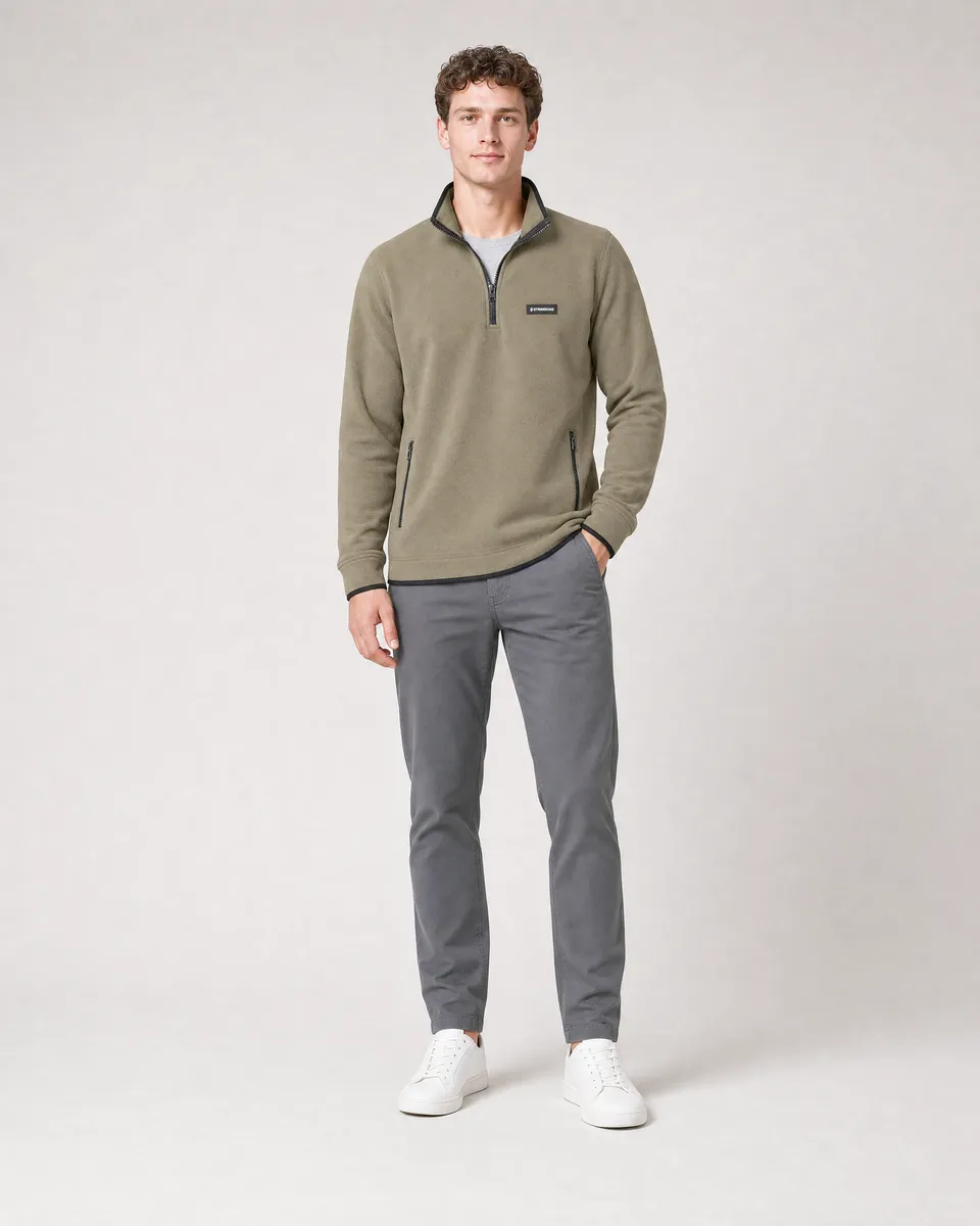 StringKing Men's Polartec Fleece Quarter Zip with Pockets - Sharp Fit, Mermaid, Full Front - Human Model