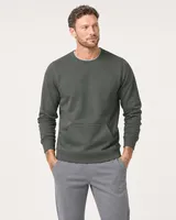 StringKing Men's Pima Terry Crew Sweatshirt - Sharp Fit, Moss, Full Front - Human Model - Top of head to Knees