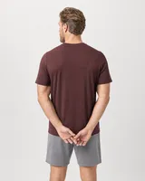StringKing Men's Pima Jersey Tee - Relaxed Fit, New Maroon, Full Back - Human Model - Top of head to Mid-thigh