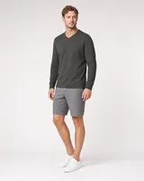 StringKing Men's Pima Terry Long Sleeve V-Neck Tee - Sharp Fit, Peat, Full Front Angle - Human Model