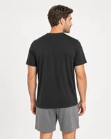 StringKing Men's Pima Jersey Short Sleeve Henley - Relaxed Fit, Black, Full Back - Human Model - Top of head to Mid-thigh