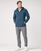 StringKing Men's Polartec Fleece Quarter Zip Hoodie with Pockets - Sharp Fit, Indian Teal, Full Front - Human Model - Top of head to Knees