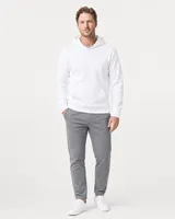 StringKing Men's Pima Terry Hoodie - Sharp Fit, White, Full Front - Human Model - Top of head to Knees