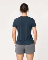 StringKing Women's Pima Terry Tee - Relaxed Fit, Navy, Full Back - Human Model - Top of head to Mid-thigh
