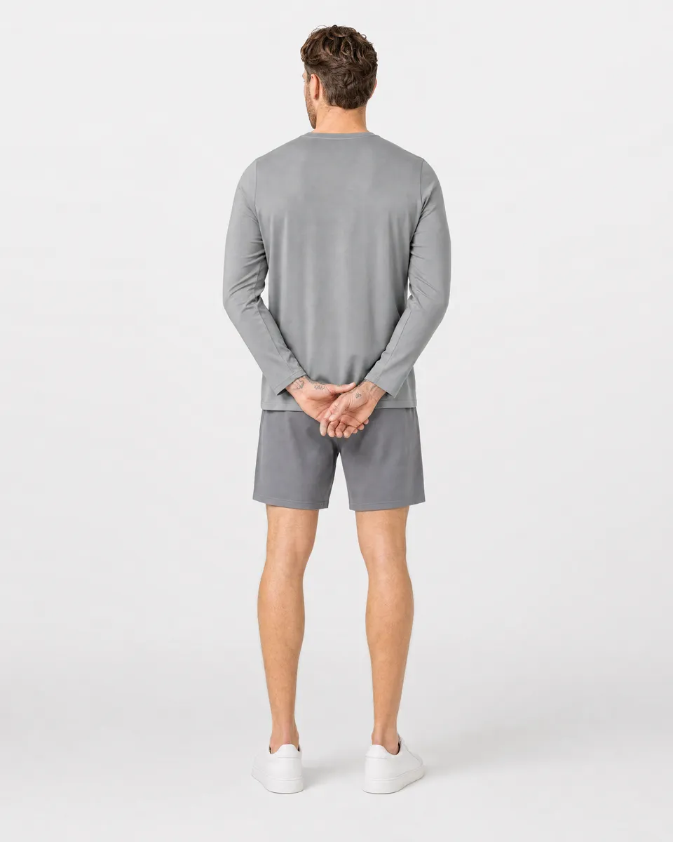 StringKing Men's StayWarm Long Sleeve Tee - Relaxed Fit, Gray, Full Back - Human Model - Top of head to Mid-thigh