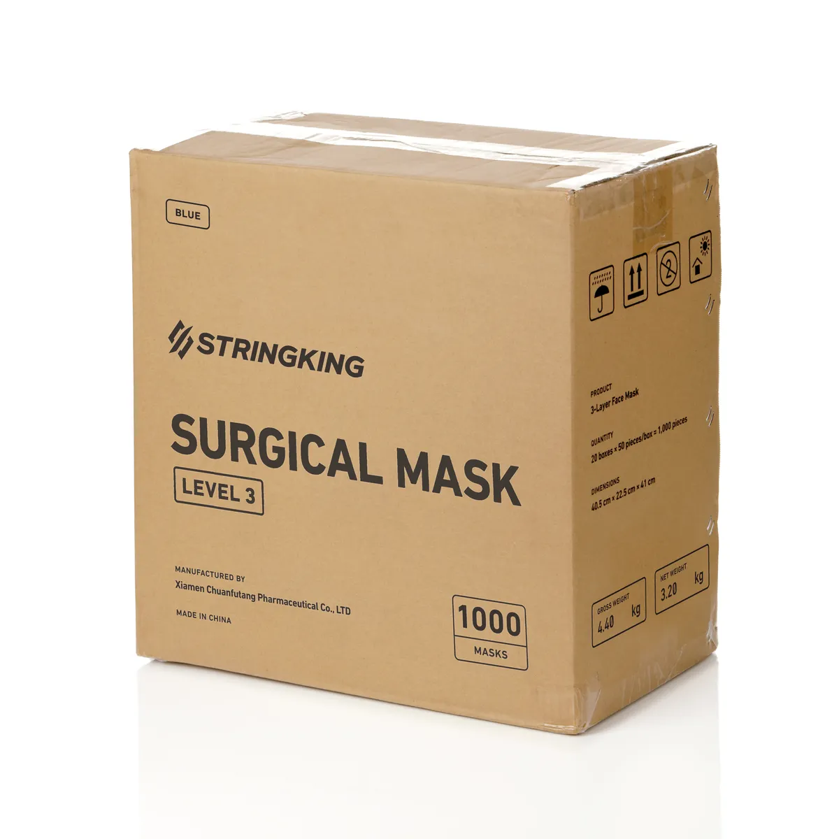 StringKing Disposable Surgical Face Mask - ASTM Level 3, Case (1,000 Masks), Blue, Case