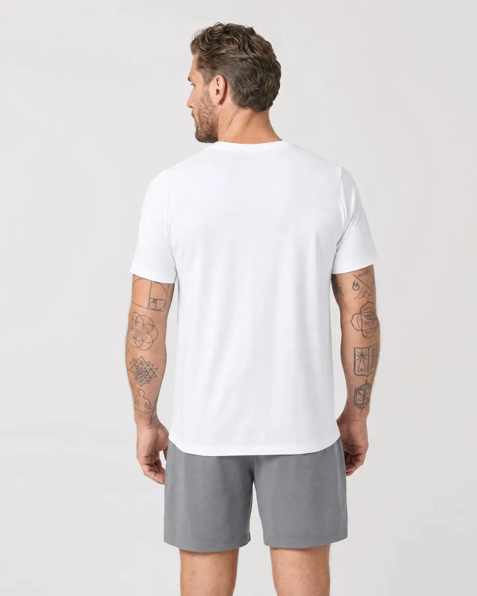 StringKing Men's Pima Terry Tee - Relaxed Fit, White, Full Back - Human Model - Top of head to Mid-thigh