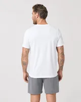 StringKing Men's Pima Terry Tee - Relaxed Fit, White, Full Back - Human Model - Top of head to Mid-thigh