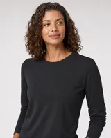 StringKing Women's Pima Jersey Long Sleeve Tee - Sharp Fit, Black, Collar Shoulder - Human Model